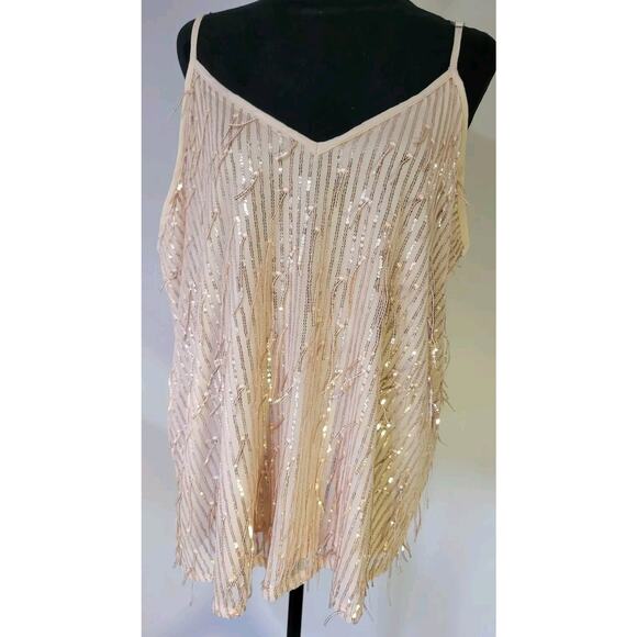 Maurices Tops - Maurices Sequin Fringe Dressy Tank Size 2X Champagne Color Adj Straps MSP$36.90